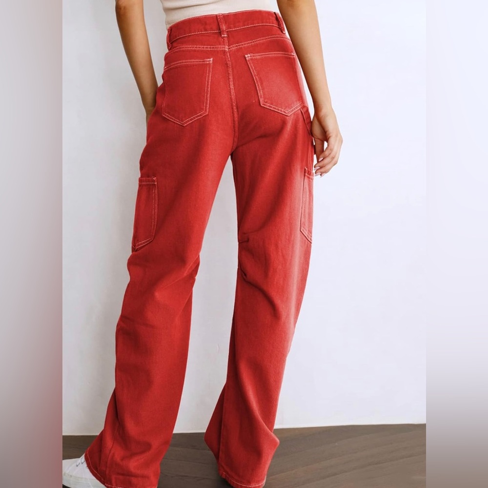Dokotoo Women 6 Pockets High Waisted Cargo Pants Wide Leg Casual Pants